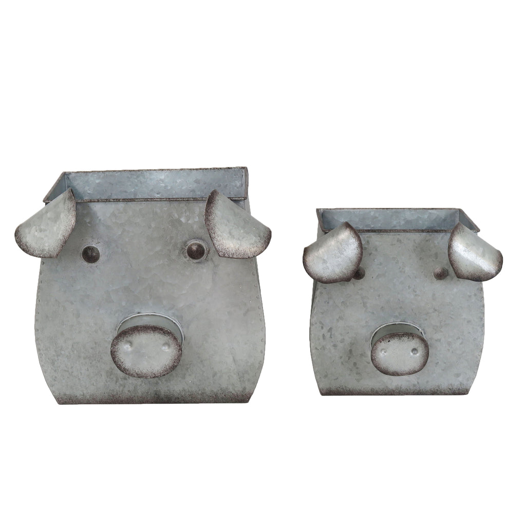 S/2 Tin Pig Planters - ReeceFurniture.com