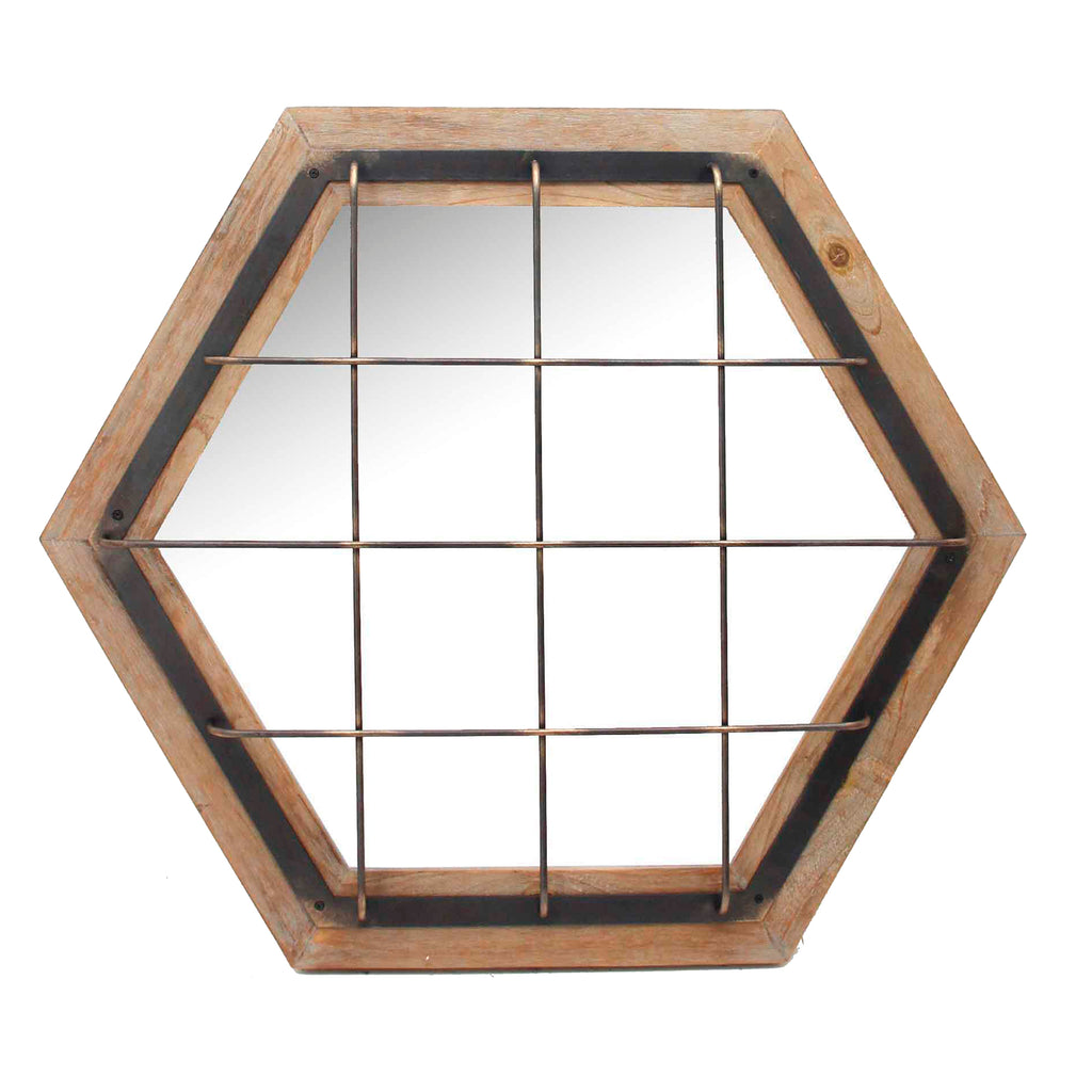 Caged Hexagon Wood Mirror - ReeceFurniture.com