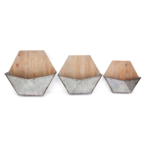 S/3 Wood/Silver Wall Planters - ReeceFurniture.com