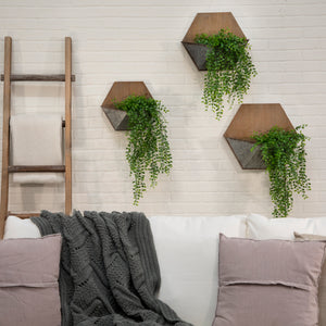 S/3 Wood/Silver Wall Planters - ReeceFurniture.com