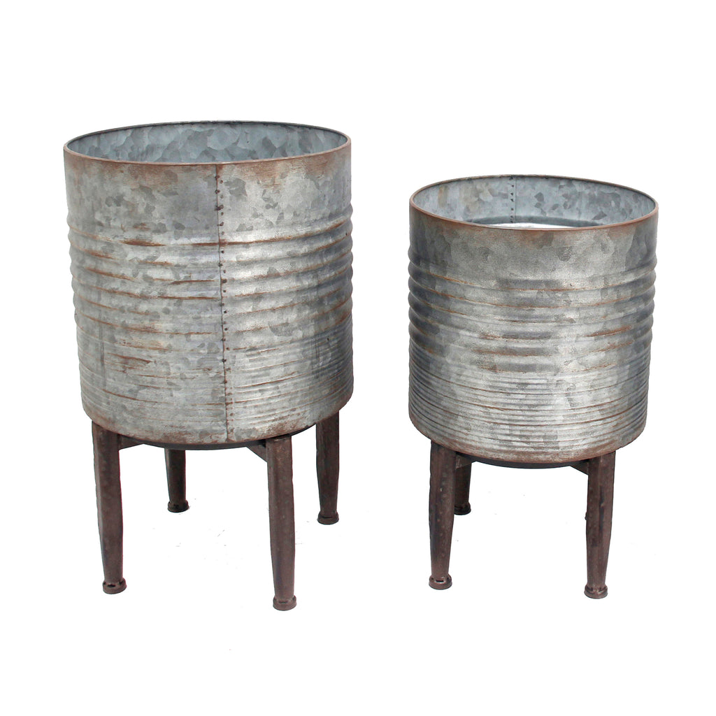 S/2 Tin Planters On Stands - ReeceFurniture.com