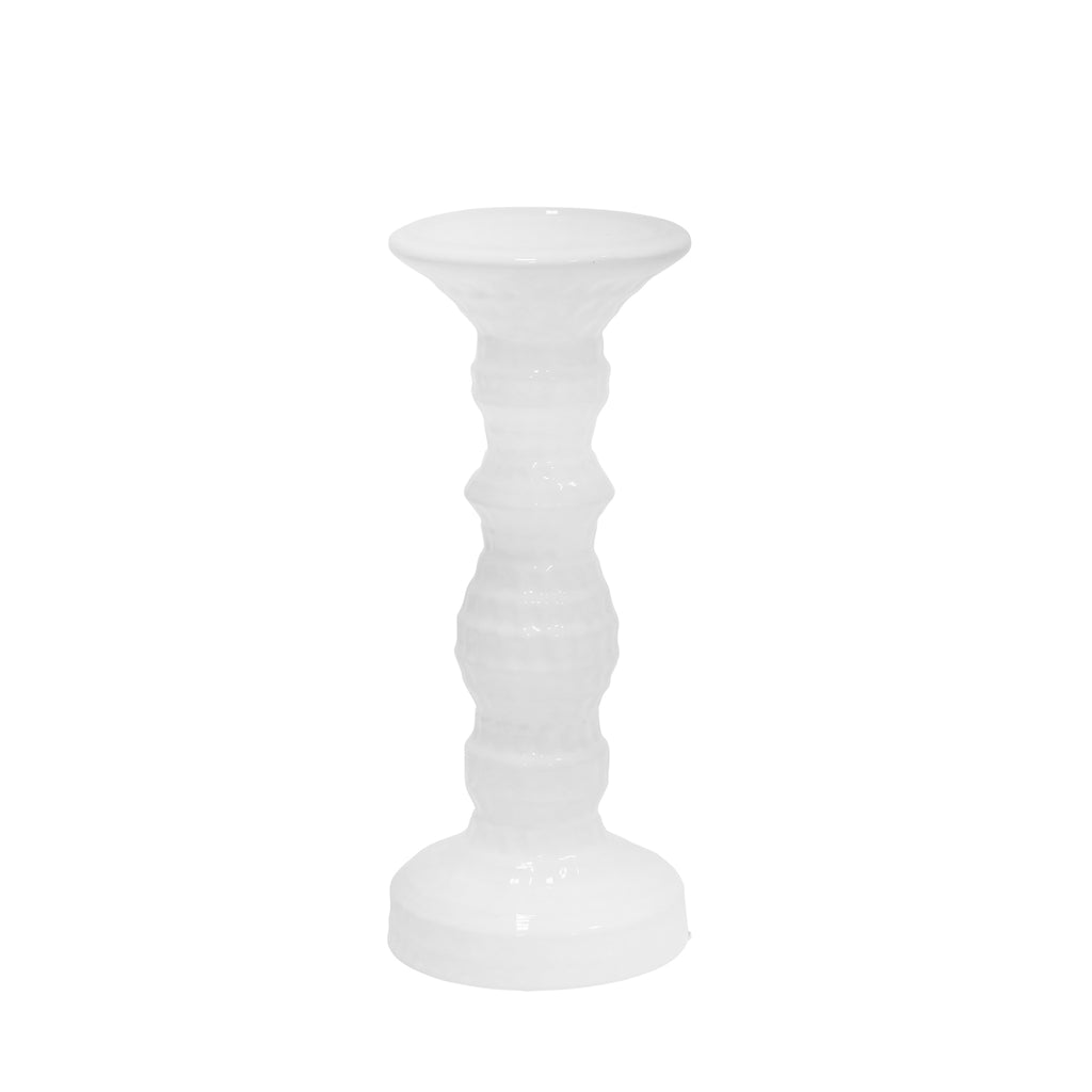 Dimpled White Candle Holder 9.75" - ReeceFurniture.com
