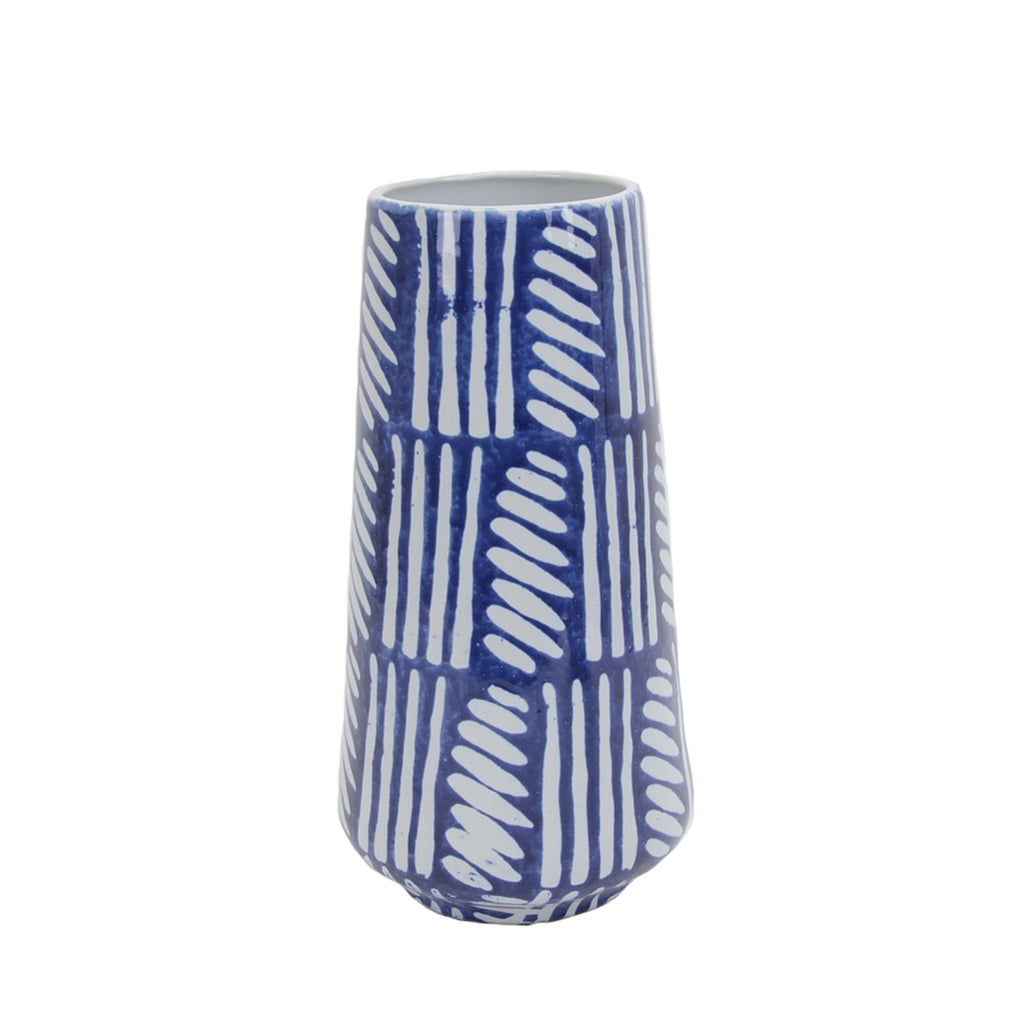 Blue/White Painted Glaze Vase 12.25" - ReeceFurniture.com