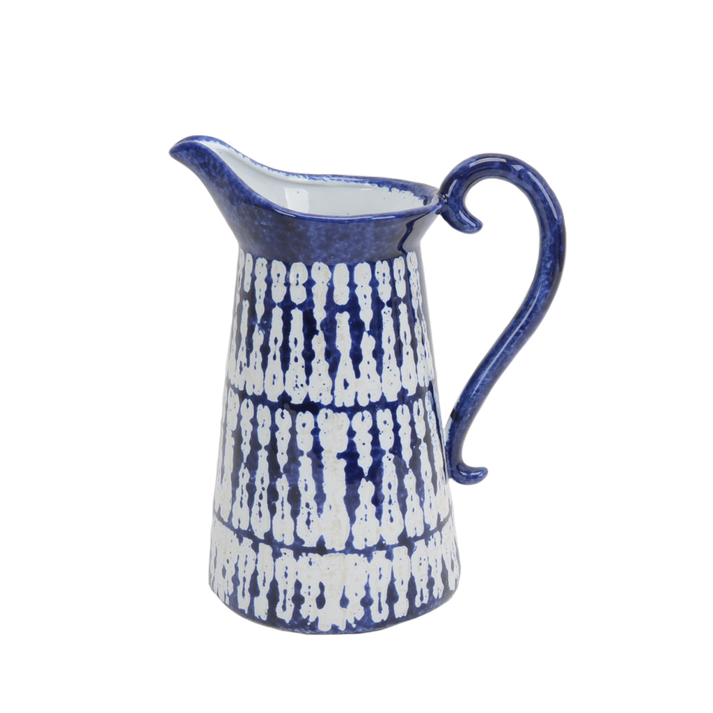 Blue/White Glaze Pitcher 11" - ReeceFurniture.com