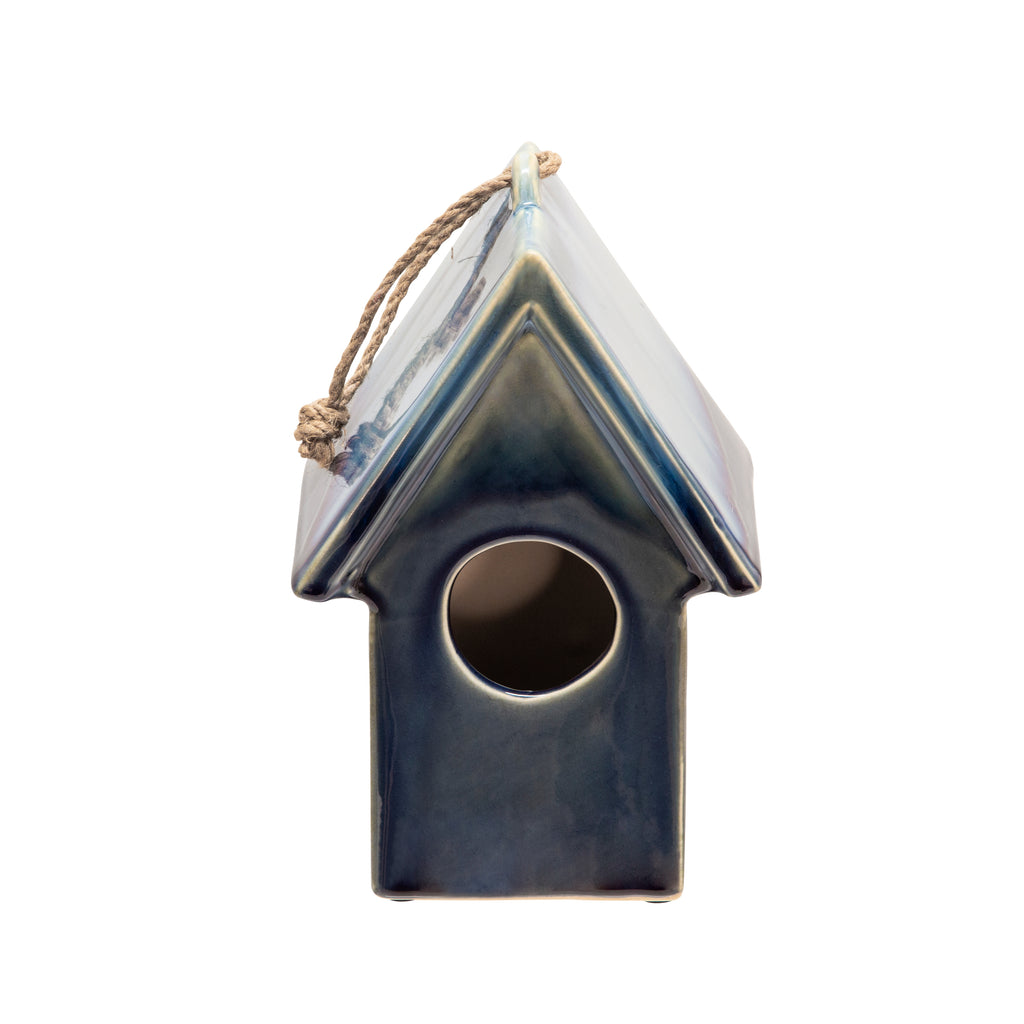 Ceramic 9.5" Deco Bird House,Blue - ReeceFurniture.com