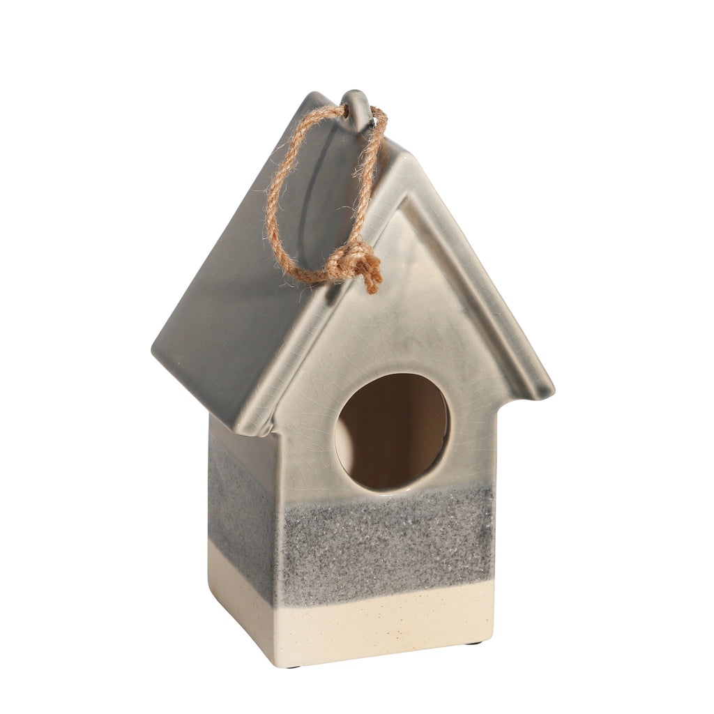 Ceramic 9.5" Deco Bird House,Gray - ReeceFurniture.com