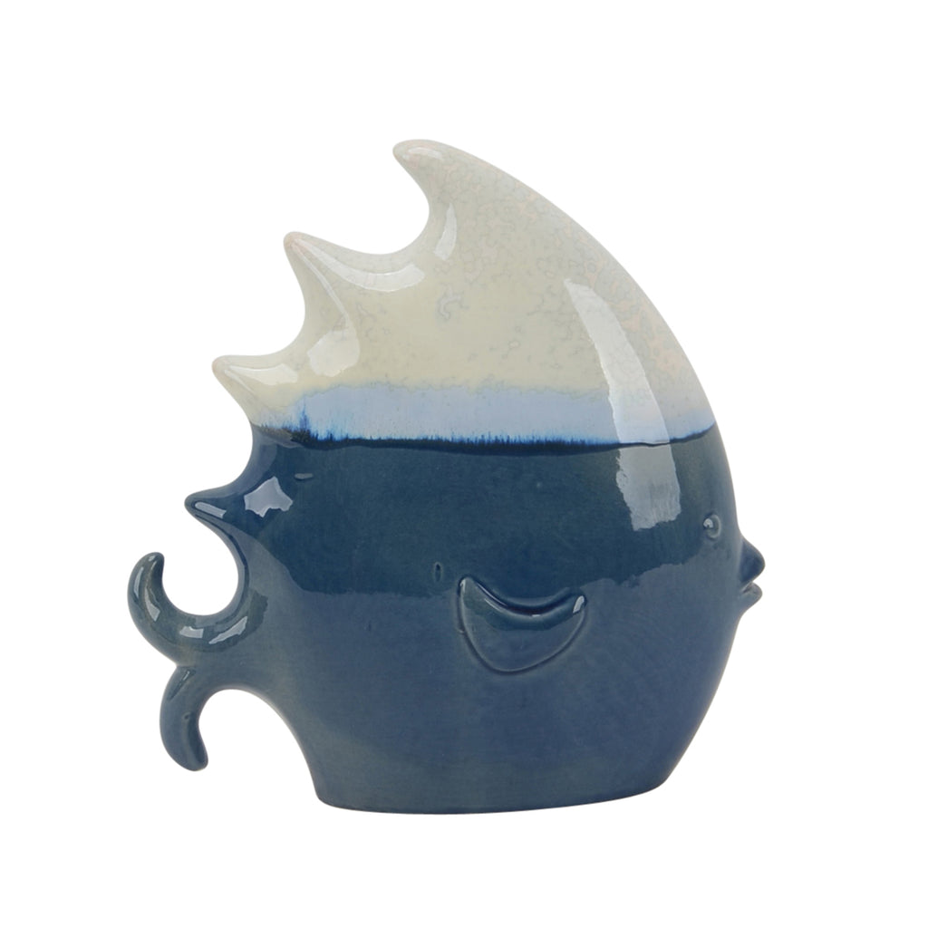 Ceramic 9.5" White/Blue Fish - ReeceFurniture.com