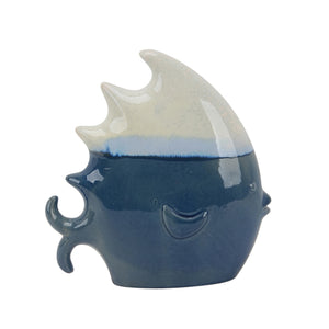 Ceramic 9.5" White/Blue Fish - ReeceFurniture.com