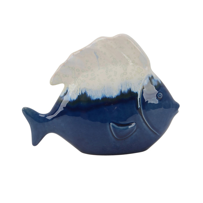 Ceramic 8" White/Blue Fish