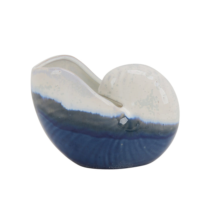 Ceramic 6" Nautilus Shell, White/Blue