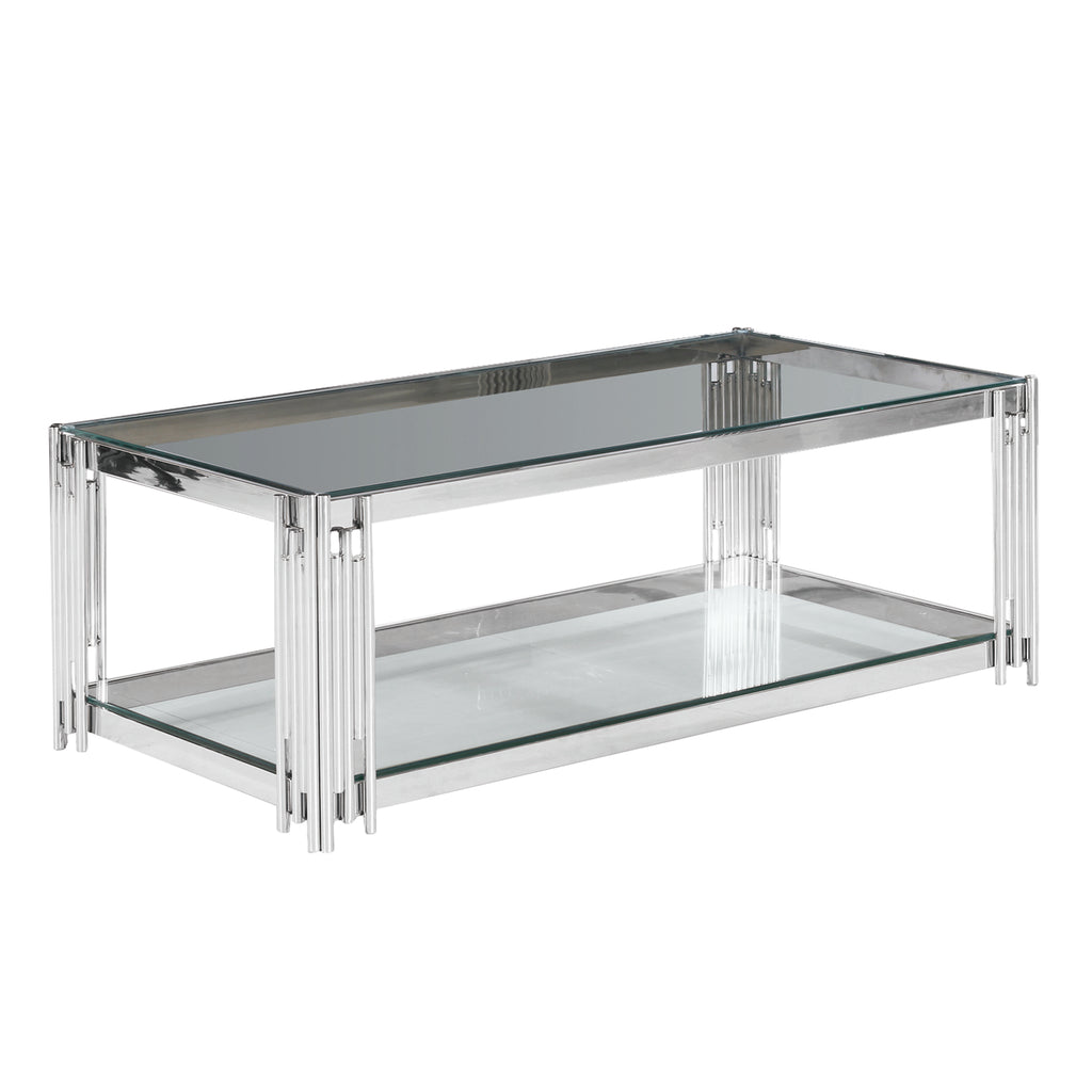 2-Tier Silver/Glass Cocktail Table, Kd - ReeceFurniture.com