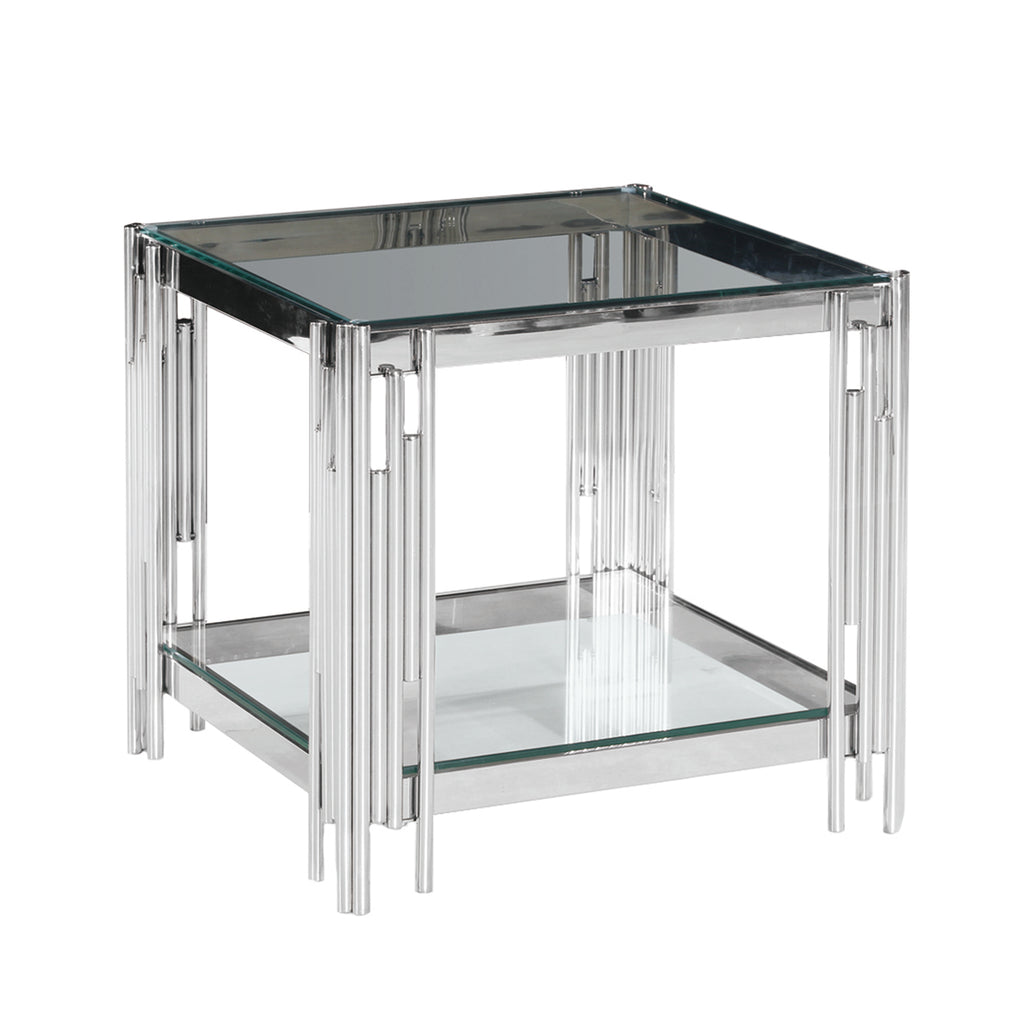2-Tier Silver/Glass Accent Table, Kd - ReeceFurniture.com
