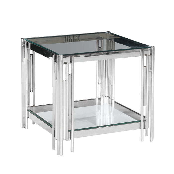 2-Tier Silver/Glass Accent Table, Kd