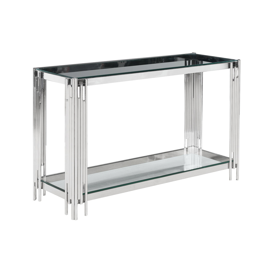 2-Tier Silver/Glass Console Table, Kd - ReeceFurniture.com