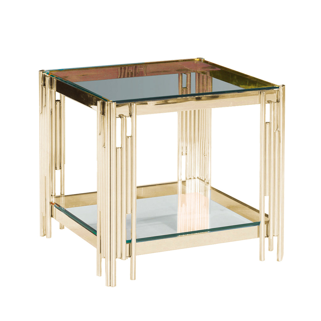 2-Tier Gold/Glass Accent Table, Kd - ReeceFurniture.com