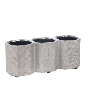 Ceramic 4" 3-Cup Pencil Holder, Silver - ReeceFurniture.com