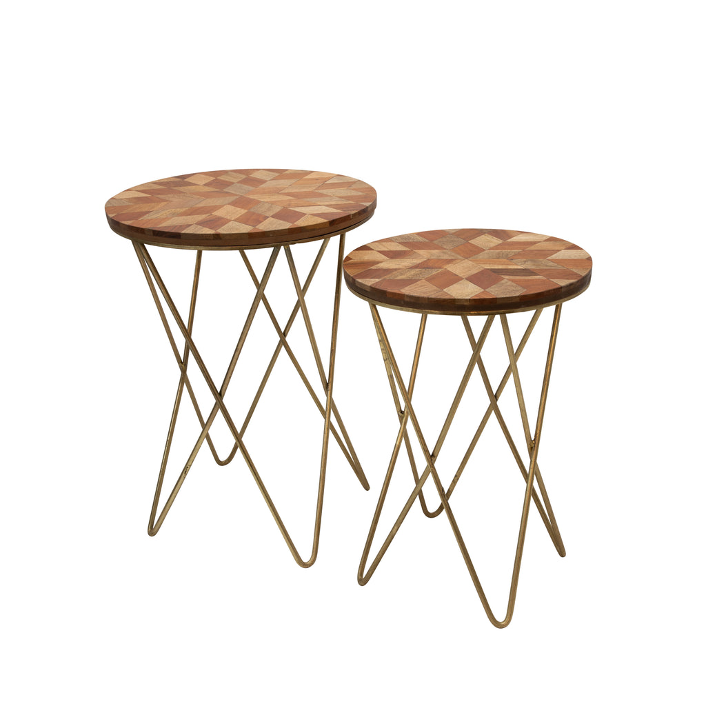 S/2 Metal & Wood Accent Tables, Brown - ReeceFurniture.com