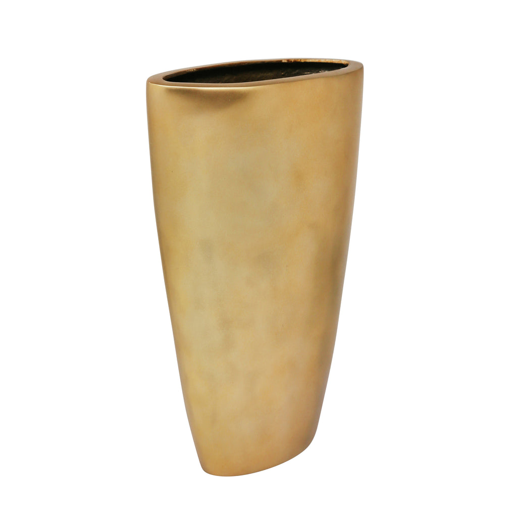 Oval 15" Aluminum Vase,  Matte  Gold - ReeceFurniture.com