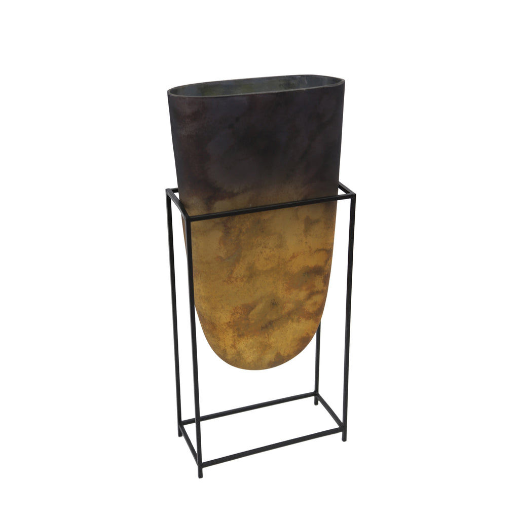 Glass Vase W/ Iron Stand 23",  Multi - ReeceFurniture.com