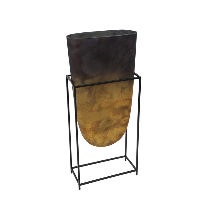Glass Vase W/ Iron Stand 23",  Multi