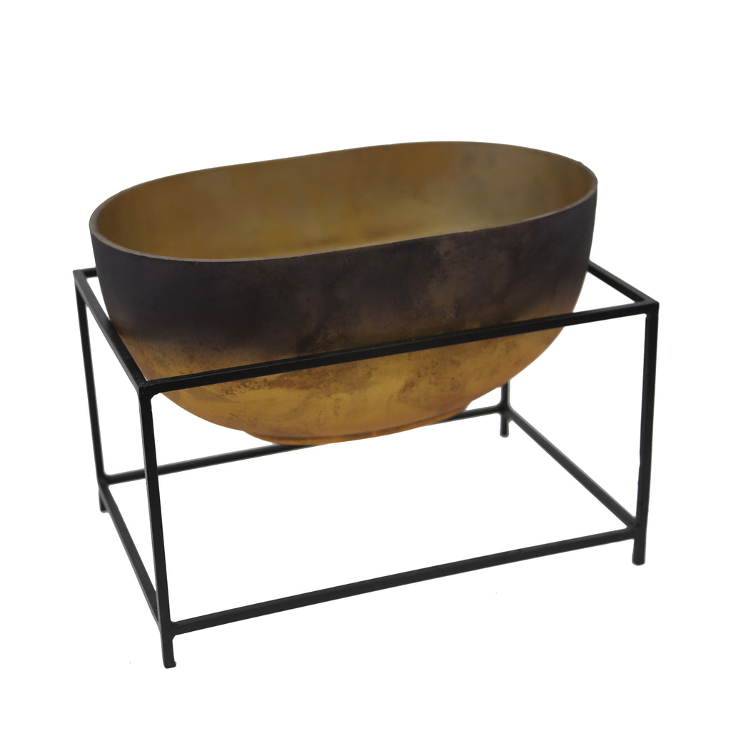 Glass Bowl W/ Iron Stand 9.75", Multi - ReeceFurniture.com
