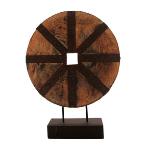Wooden Disk On Base, Brown - ReeceFurniture.com