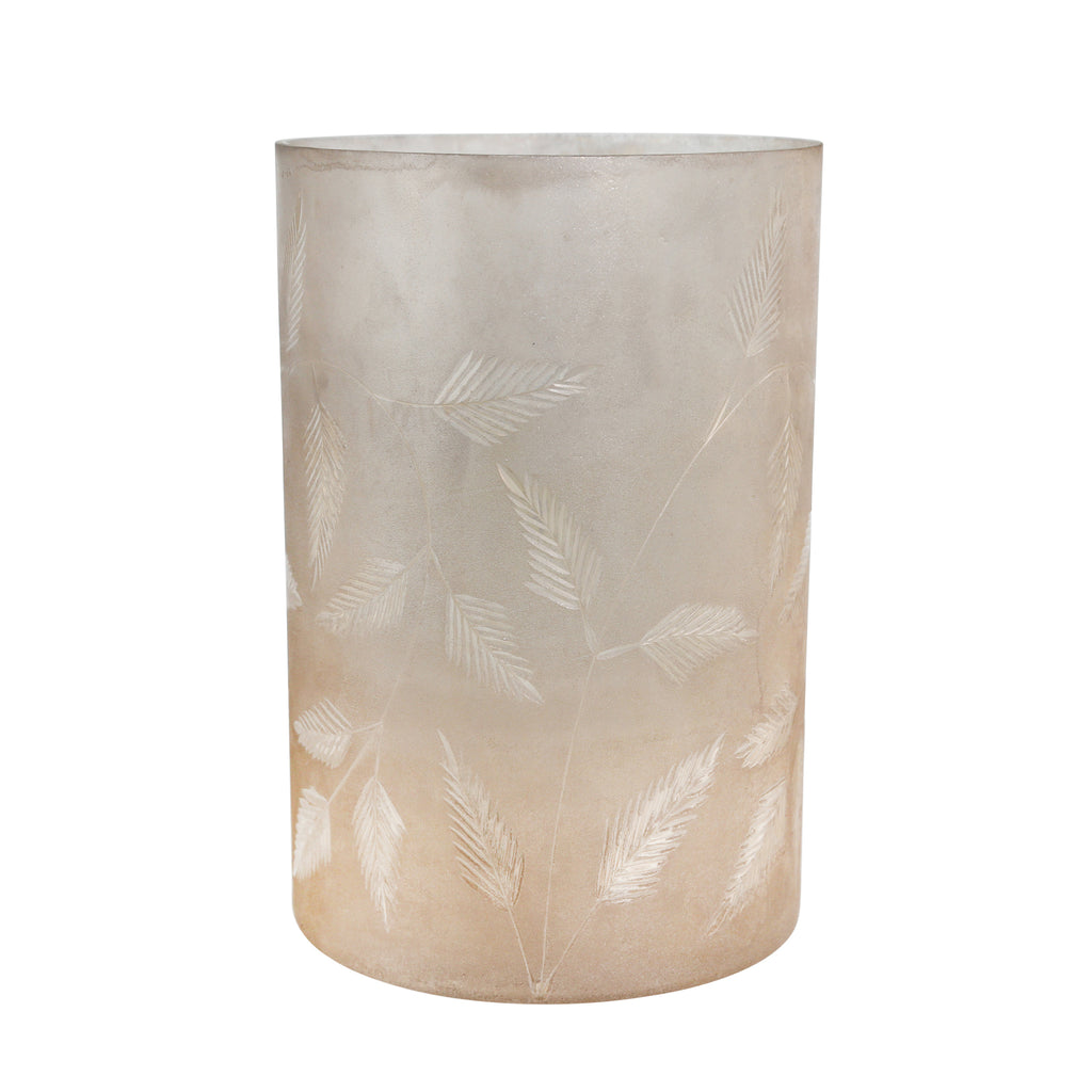 12" Etched Leaf Glass Vase, Mottled Silver - ReeceFurniture.com