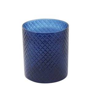 7" Cut Glass Candle Holder, Blue - ReeceFurniture.com