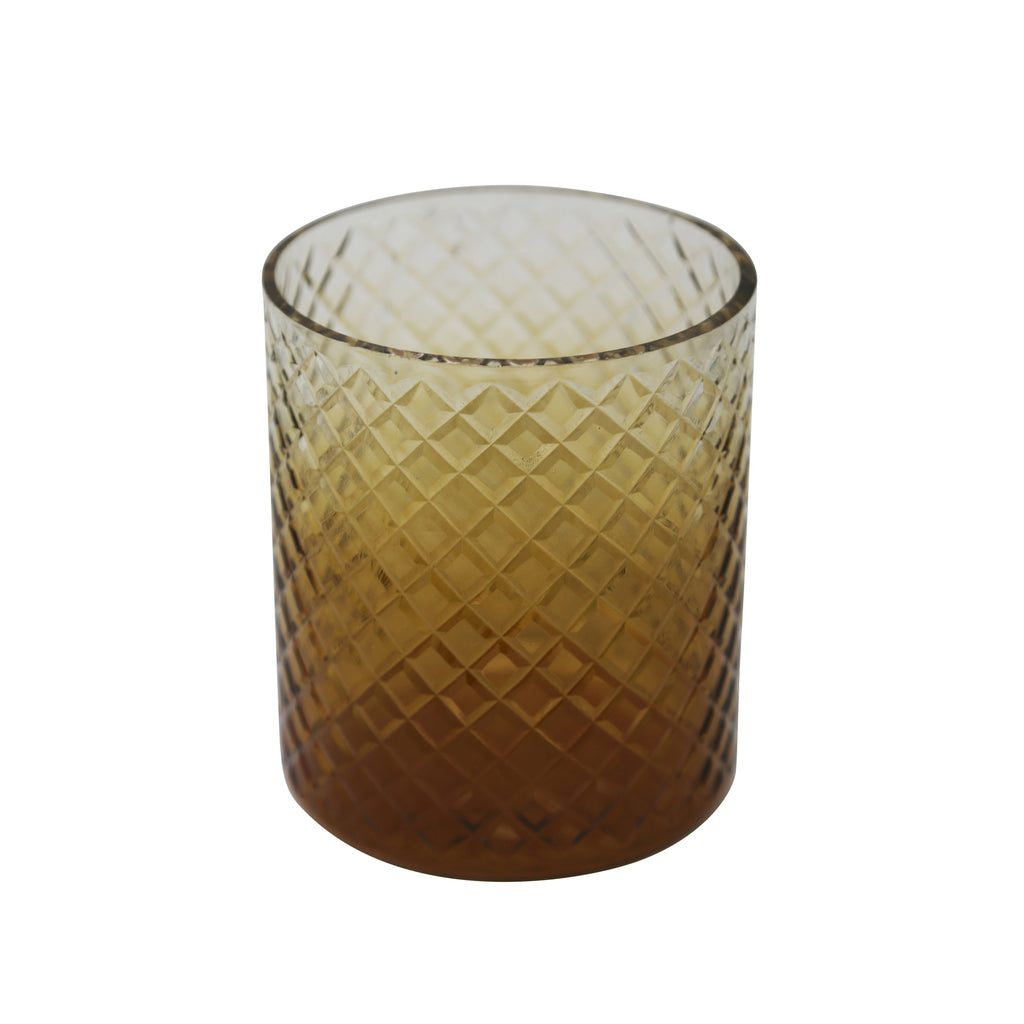 6" Cut Glass Candle Holder, Amber - ReeceFurniture.com