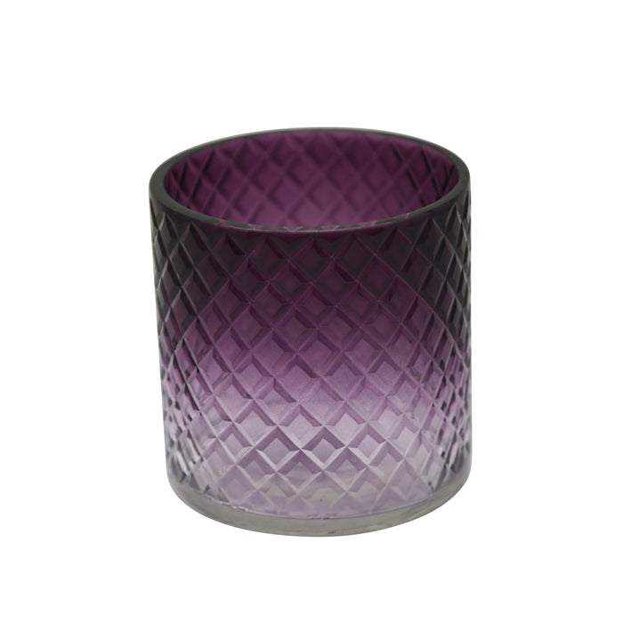 4" Cut Glass Candle Holder, Purple