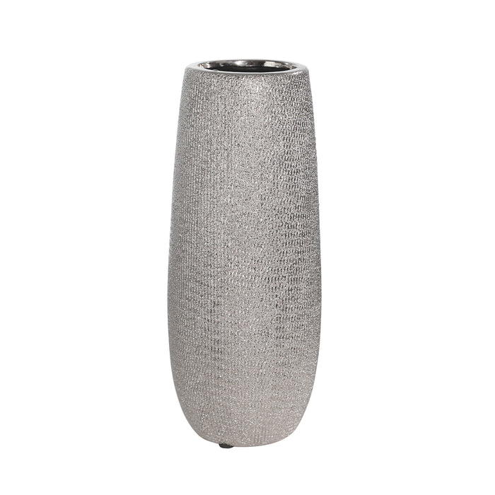 Ceramic 9.75" Vase , Silver