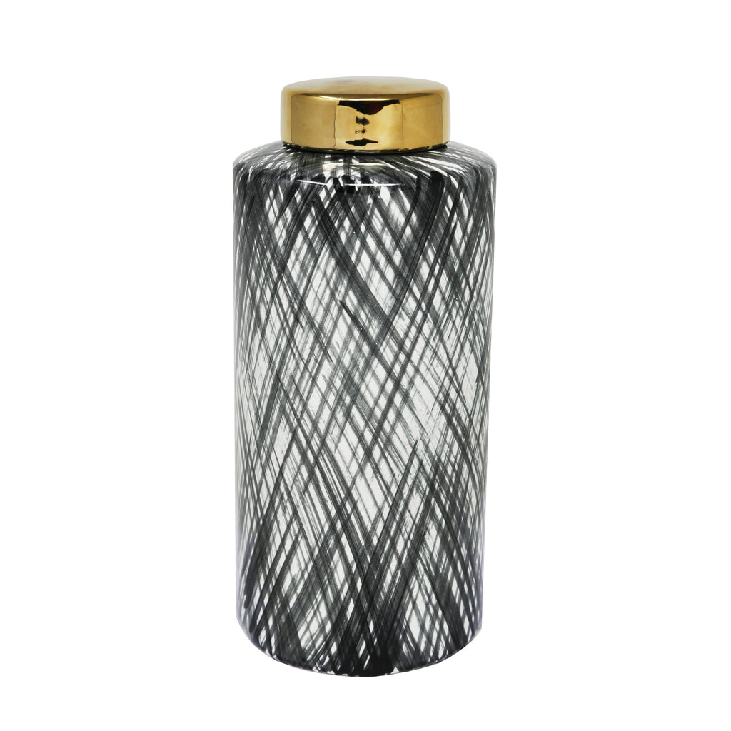 Ceramic 12.5" Ginger Jar, Black/White - ReeceFurniture.com