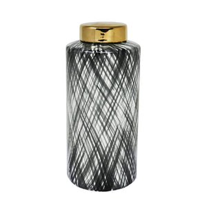 Ceramic 12.5" Ginger Jar, Black/White - ReeceFurniture.com