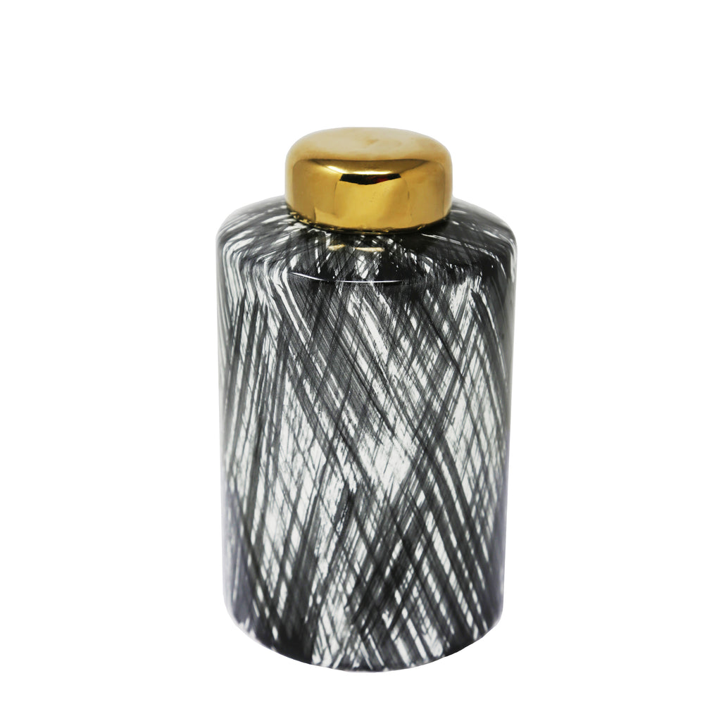 Ceramic 9.5" Ginger Jar, Black/White - ReeceFurniture.com