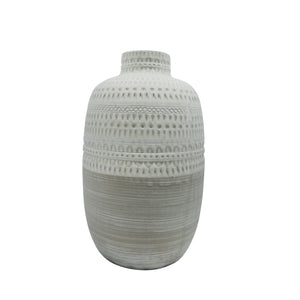 Ceramic 9.75" Tribal Vase, Beige - ReeceFurniture.com