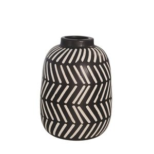Ceramic 9.5" Tribal Vase, Black/White - ReeceFurniture.com