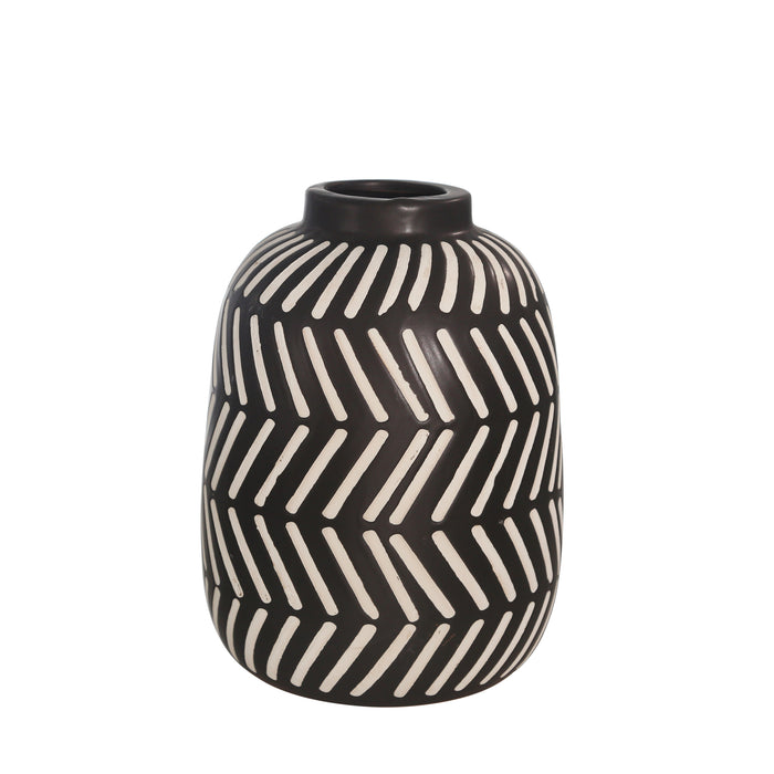 Ceramic 9.5" Tribal Vase, Black/White