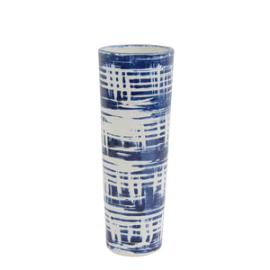 Ceramic Vase 12", White/ Blue - ReeceFurniture.com