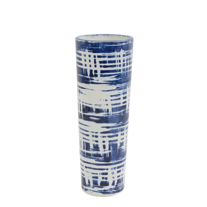 Ceramic Vase 12", White/ Blue