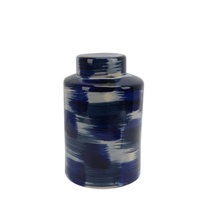 Ceramic Jar W/ Lid 13.5", White/Blue - ReeceFurniture.com