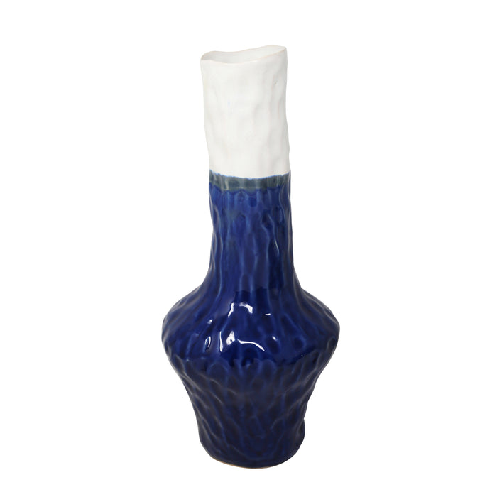 Ceramic Gourd Vase 16.5", White / Blue