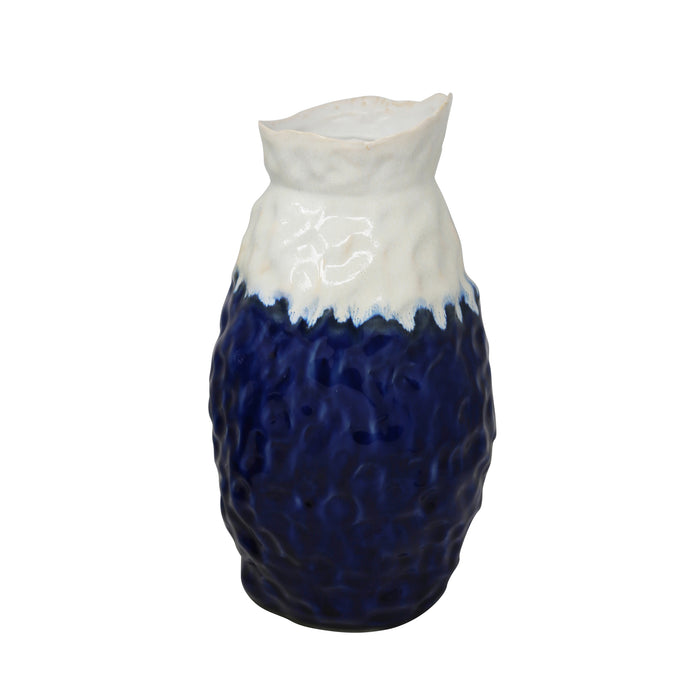 Ceramic Vase 12.5", White / Blue