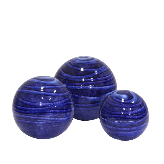 S/3 Ceramic Spheres  5"/4"/3"5", Blue