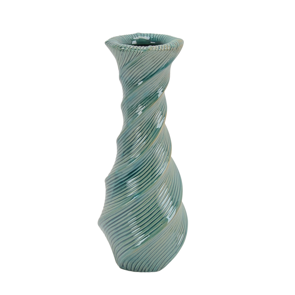Ceramic Vase W/ Swirl Pattern, 15.5" Turquoise - ReeceFurniture.com