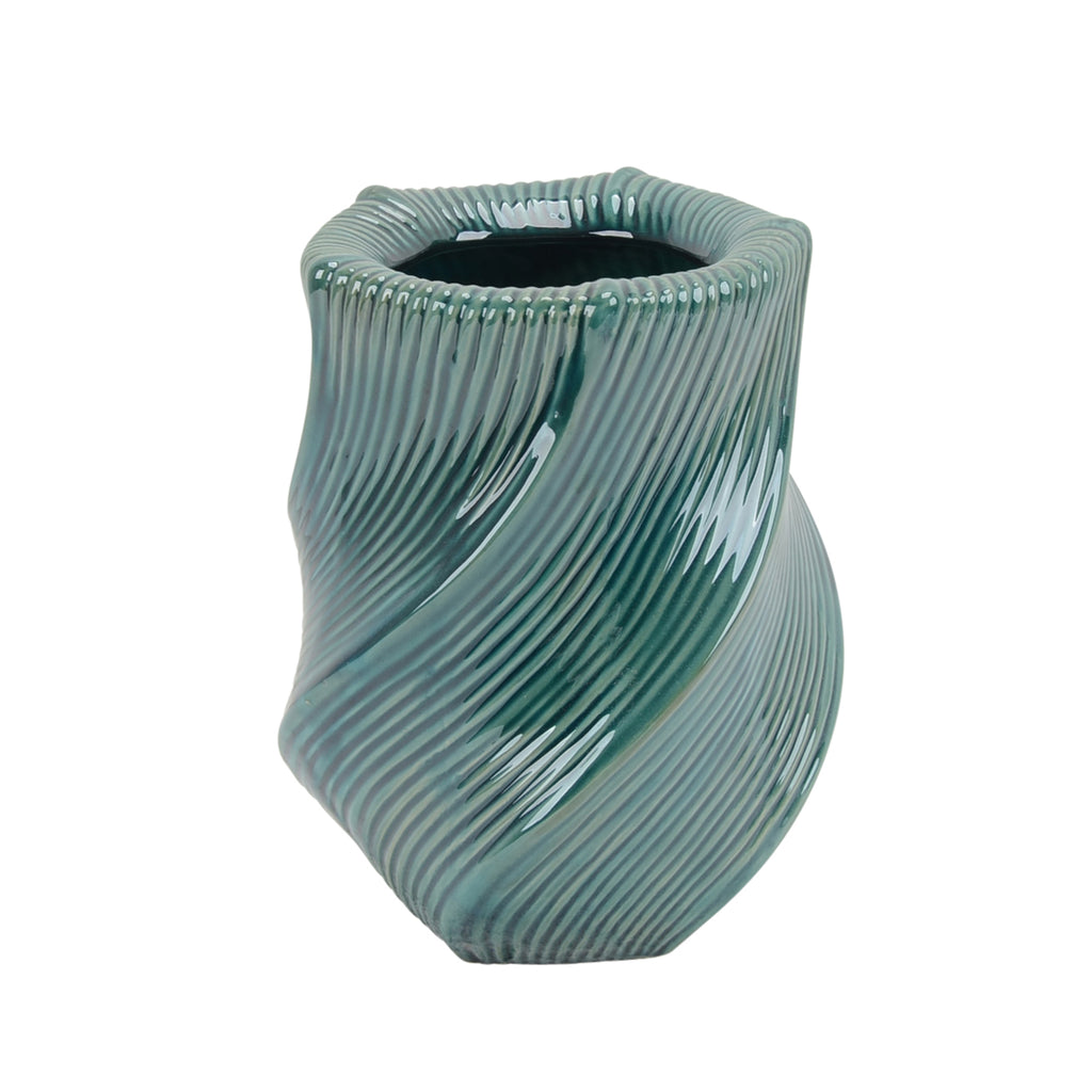 Ceramic Vase W/ Swirl Pattern, 10.5" Turqouise - ReeceFurniture.com