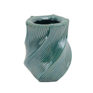 Ceramic Vase W/ Swirl Pattern, 10.5" Turqouise - ReeceFurniture.com