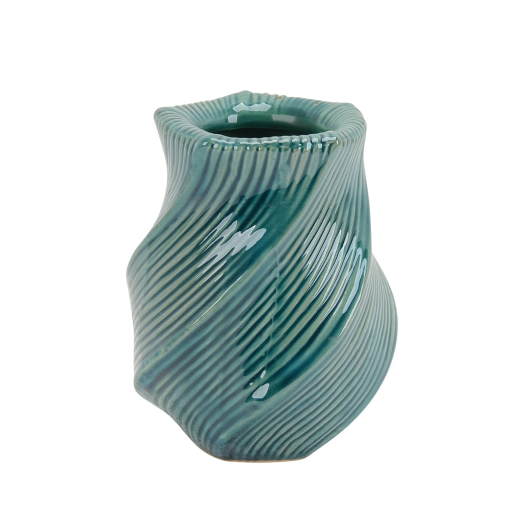 Ceramic Vase W/Swirl Pattern, 7.5", Turquoise - ReeceFurniture.com