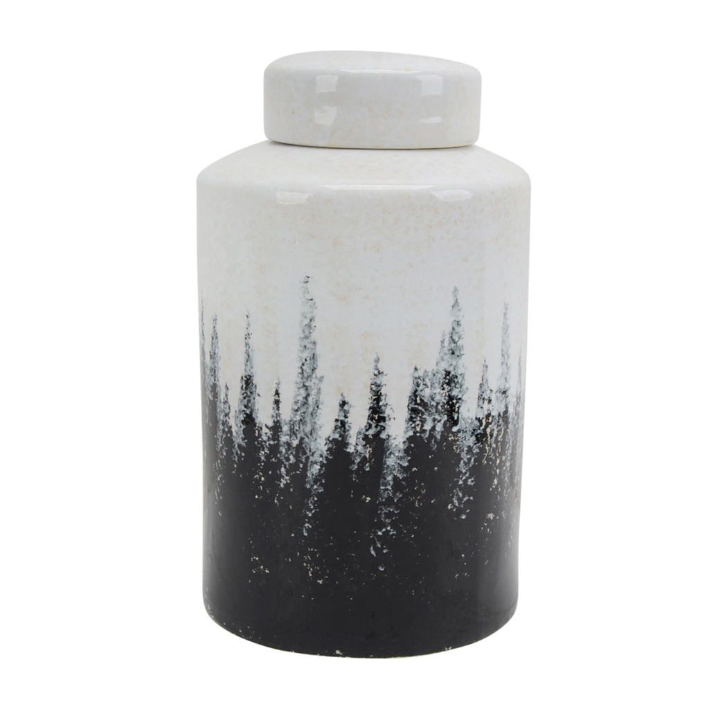 Ceramic Covered Jar 15.5", Gray/White - ReeceFurniture.com