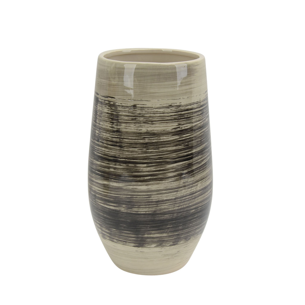 Ceramic Vase 12", Black/Beige - ReeceFurniture.com