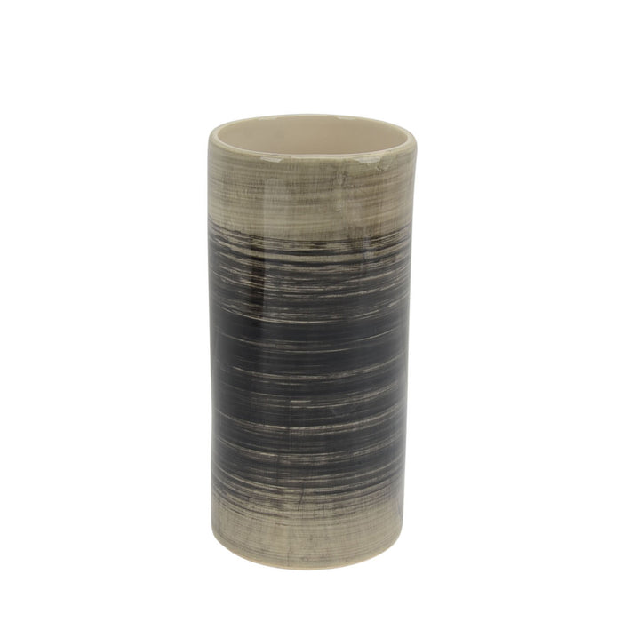 Ceramic Vase 9.5", Black/Beige